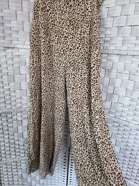90's Leopard Print Wide-Leg Pants - Beige/Black In L